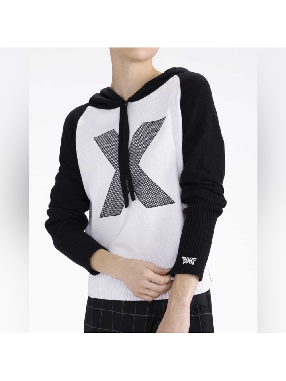 PXG Black & White Hooded Knit Sweater with Graphic X